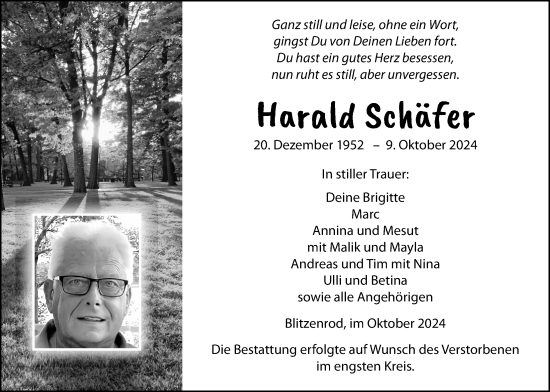 Traueranzeige von Harald Schäfer von Lauterbacher Anzeiger