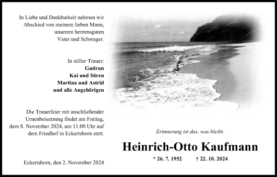 Traueranzeige von Heinrich-Otto Kaufmann von Kreis-Anzeiger