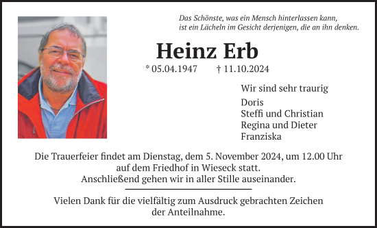 Traueranzeige von Heinz Erb von Giessener Allgemeine, Alsfelder Allgemeine