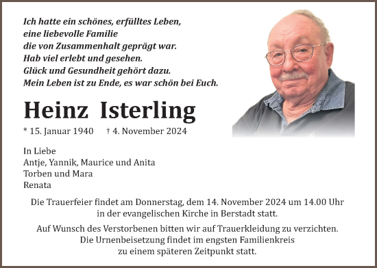 Traueranzeige von Heinz Isterling von Wetterauer Zeitung