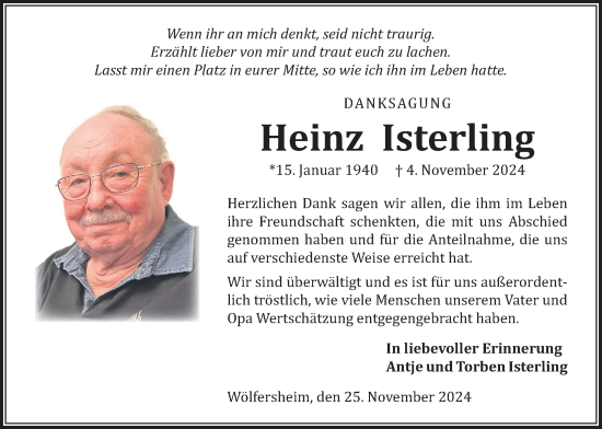 Traueranzeige von Heinz Isterling von Wetterauer Zeitung