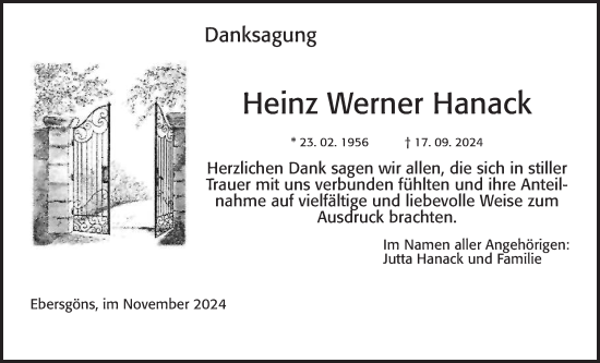 Traueranzeige von Heinz Werner Hanack von Butzbacher Zeitung