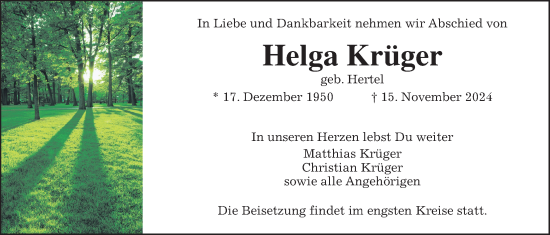 Traueranzeige von Helga Krüger von Usinger Anzeiger