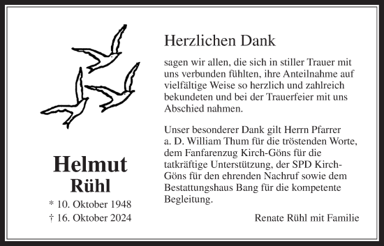 Traueranzeige von Helmut Rühl von Butzbacher Zeitung