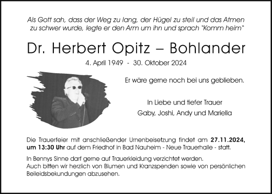 Traueranzeige von Herbert Opitz-Bohlander von Wetterauer Zeitung