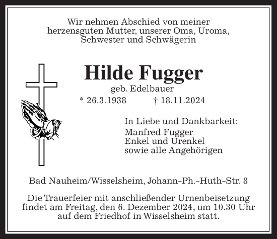 Traueranzeige von Hilde Fugger von Wetterauer Zeitung