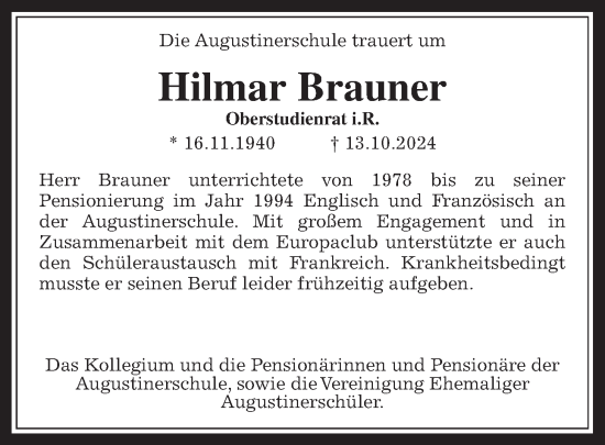 Traueranzeige von Hilmar Brauner von Wetterauer Zeitung