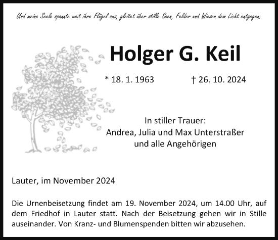 Traueranzeige von Holger G. Keil von Giessener Allgemeine, Alsfelder Allgemeine