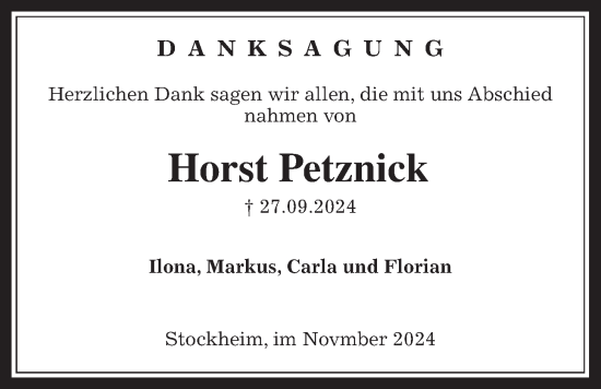 Traueranzeige von Horst Petznick 