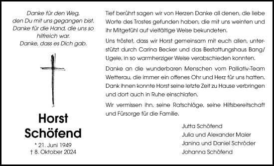 Traueranzeige von Horst Schöfend von Butzbacher Zeitung