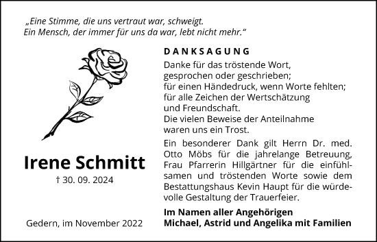 Traueranzeige von Irene Schmitt von Kreis-Anzeiger