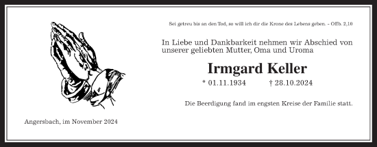 Traueranzeige von Irmgard Keller von Lauterbacher Anzeiger