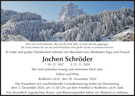 Traueranzeige von Jochen Schröder von Wetterauer Zeitung