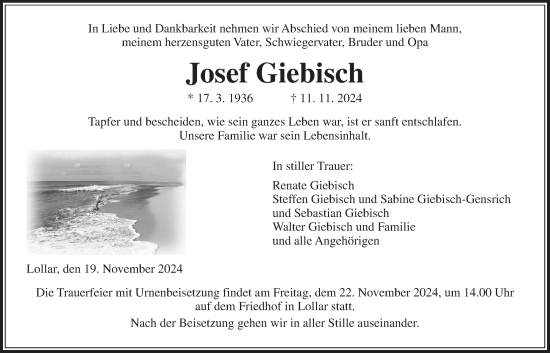 Traueranzeige von Josef Giebisch von Giessener Anzeiger, Giessener Allgemeine, Alsfelder Allgemeine