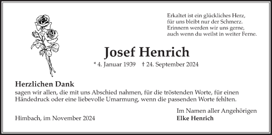 Traueranzeige von Josef Henrich von Kreis-Anzeiger