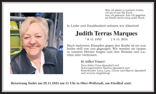 Traueranzeige von Judith Terras Marques von Wetterauer Zeitung