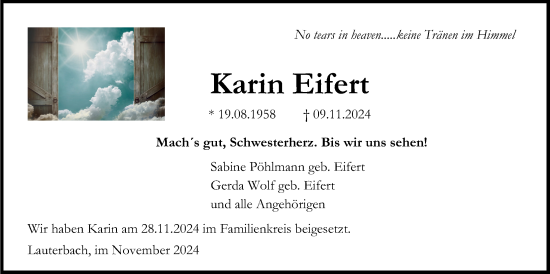 Traueranzeige von Karin Eifert von Lauterbacher Anzeiger