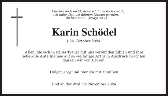 Traueranzeige von Karin Schödel von Wetterauer Zeitung