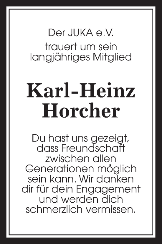 Traueranzeige von Karl-Heinz Horcher von Wetterauer Zeitung