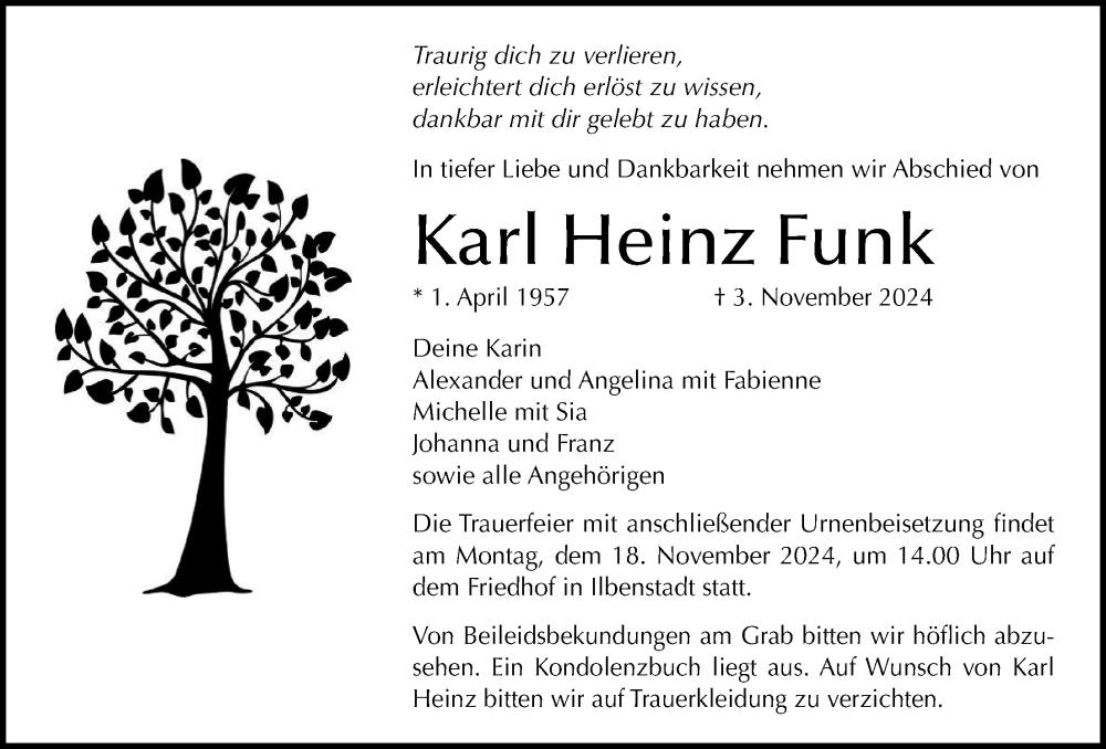  Traueranzeige für Karl Heinz Funk vom 16.11.2024 aus Wetterauer Zeitung