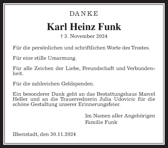 Traueranzeige von Karl Heinz Funk von Wetterauer Zeitung
