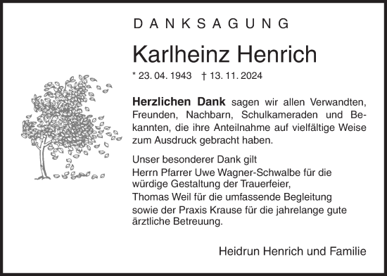 Traueranzeige von Karlheinz Henrich von Butzbacher Zeitung