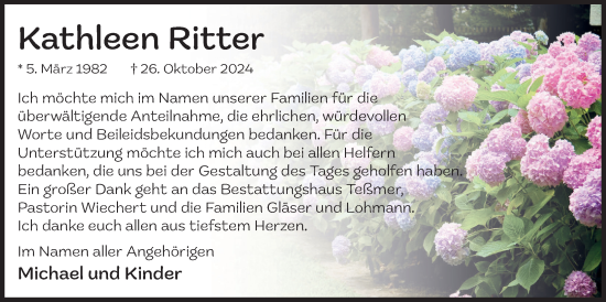 Traueranzeige von Kathleen Ritter von Wetterauer Zeitung