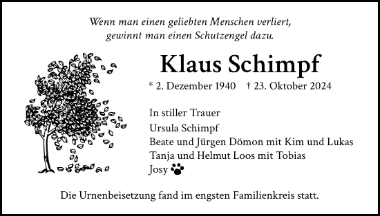 Traueranzeige von Klaus Schimpf von Butzbacher Zeitung