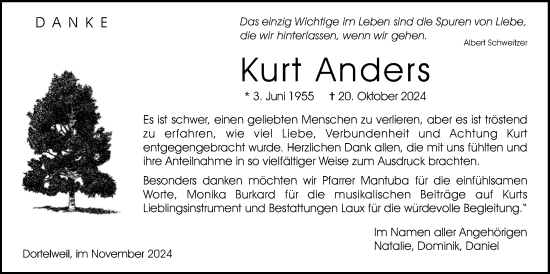 Traueranzeige von Kurt Anders von Bad Vilbel/Karben, Wetterauer Zeitung