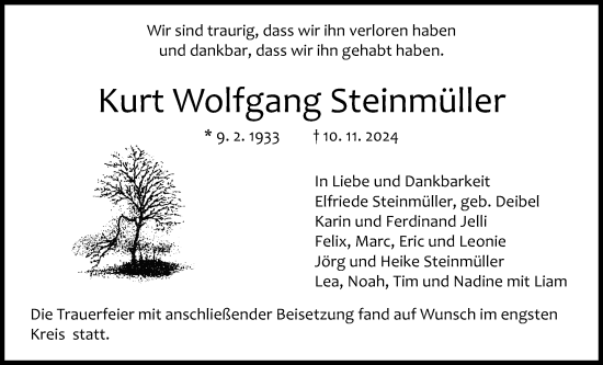 Traueranzeige von Kurt Wolfgang Steinmüller von Giessener Allgemeine, Alsfelder Allgemeine, Giessener Anzeiger