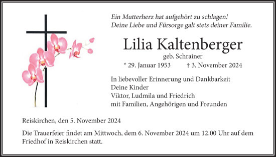 Traueranzeige von Lilia Kaltenberger von Giessener Allgemeine, Alsfelder Allgemeine