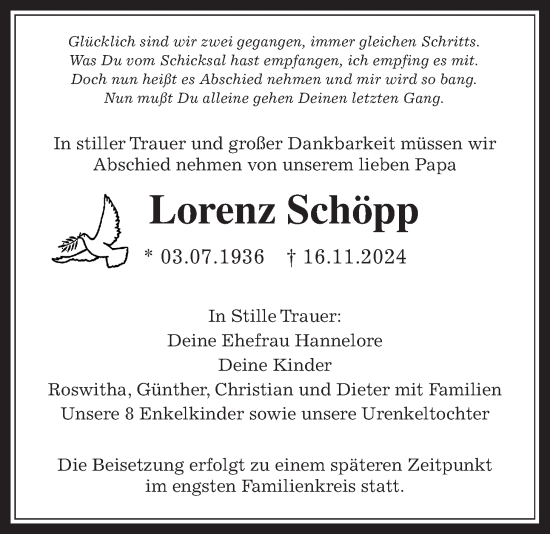 Traueranzeige von Lorenz Schöpp von Usinger Anzeiger