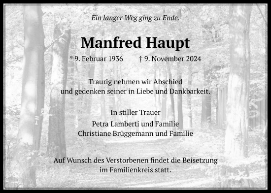 Traueranzeige von Manfred Haupt von Usinger Anzeiger