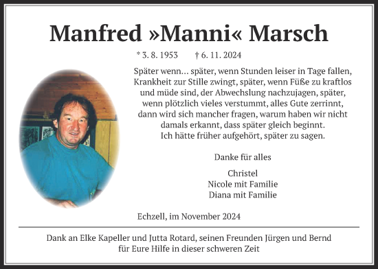 Traueranzeige von Manfred Marsch von Wetterauer Zeitung, Kreis-Anzeiger
