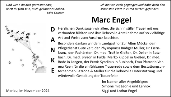 Traueranzeige von Marc Engel von Giessener Allgemeine, Alsfelder Allgemeine