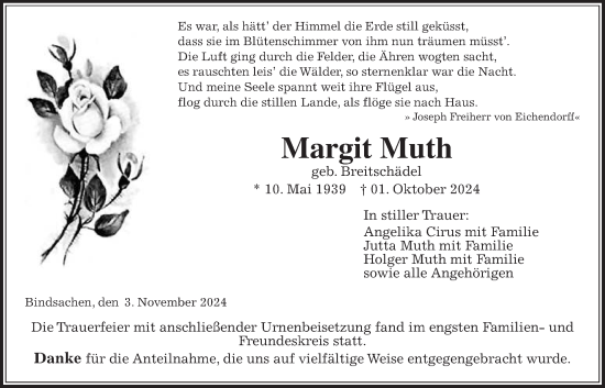 Traueranzeige von Margit Muth 