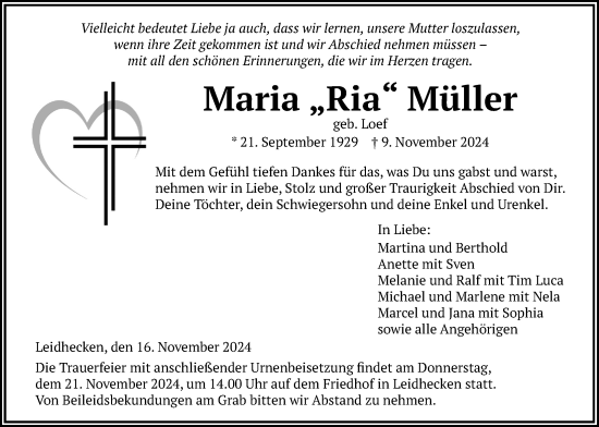 Traueranzeige von Maria Müller von Wetterauer Zeitung