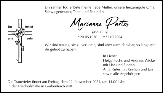 Traueranzeige von Marianne Partes von Licher Wochenblatt