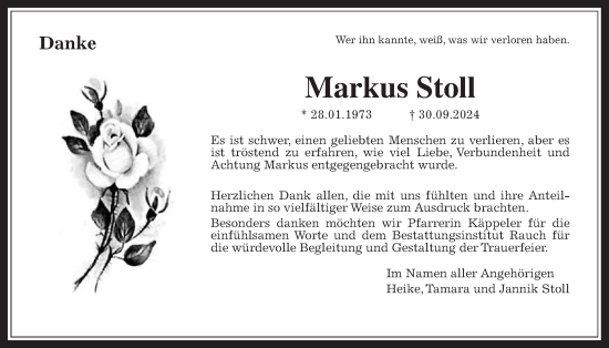 Traueranzeige von Markus Stoll von Wetterauer Zeitung