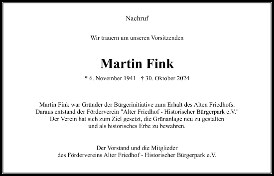 Traueranzeige von Martin Fink von Wetterauer Zeitung