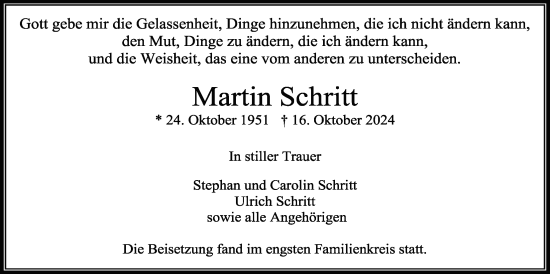 Traueranzeige von Martin Schritt von Usinger Anzeiger