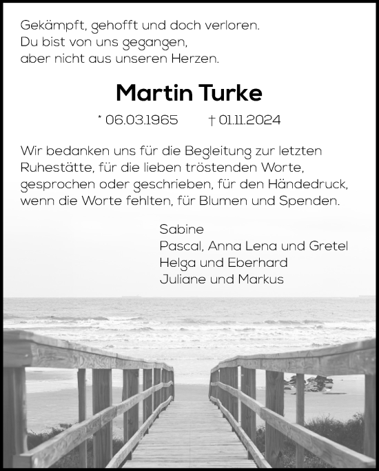 Traueranzeige von Martin Turke von Licher Wochenblatt