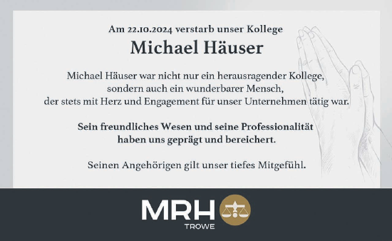 Traueranzeige von Michael Häuser von Wetterauer Zeitung, Giessener Allgemeine, Alsfelder Allgemeine