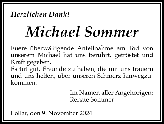 Traueranzeige von Michael Sommer von Giessener Anzeiger, Giessener Allgemeine, Alsfelder Allgemeine