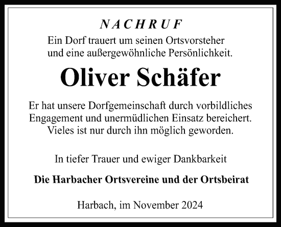 Traueranzeige von Oliver Schäfer von Giessener Allgemeine, Alsfelder Allgemeine, Giessener Anzeiger