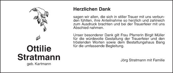 Traueranzeige von Ottilie Stratmann von Butzbacher Zeitung