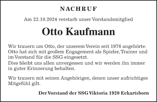 Traueranzeige von Otto Kaufmann von Kreis-Anzeiger