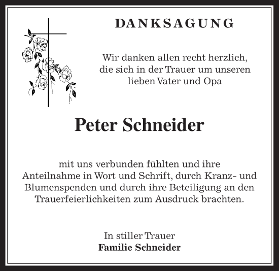 Traueranzeige von Peter Schneider 