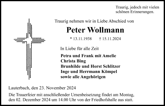 Traueranzeige von Peter Wollmann von Lauterbacher Anzeiger