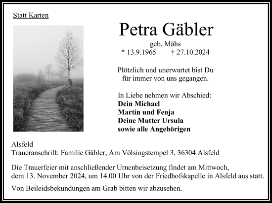 Traueranzeige von Petra Gäbler von Oberhessische Zeitung